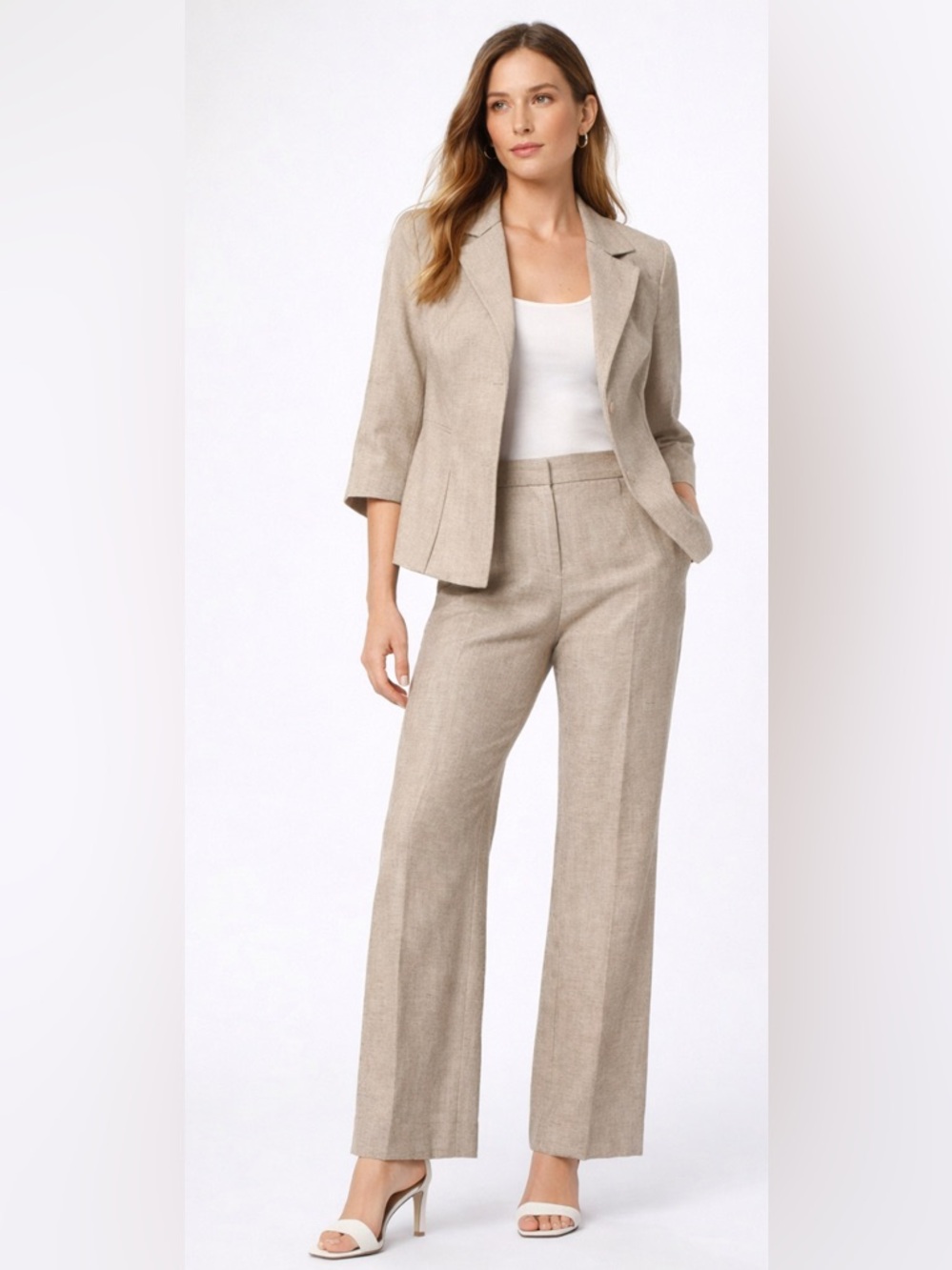 Antonio Melani Linen Blend Pant Suit Set Blazer & Pants Neutral Beige